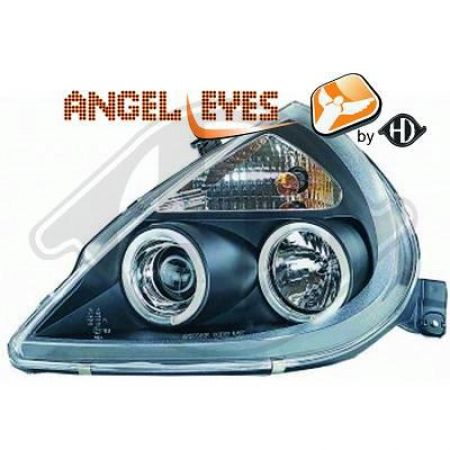 H1/H1 Headlights with angeleyes BLACK fit for Ford Ka (RBT)