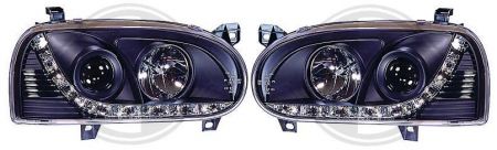 H1/H1 Headlights Dragon Design clear/black fit for VW Golf 3