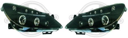 H1/H1 Headlights with Angel Eyes BLACK fit for Opel Corsa D Bj. 06-10