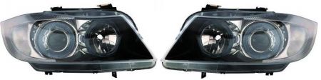 H7/H1 Headlights with Angel eyes BLACK fit for BMW 3er E90 E91 (Bj. 2005 -2008)