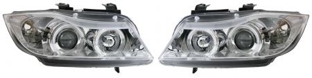 H7/H1 Headlights with Angel eyes CHROME fit for BMW 3er E90 E91 (Bj. 2005 -2008)