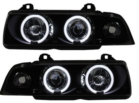 Headlights BLACK with Angel eyes CCFL-Technik fit for BMW 3er E36 BMW E36 Sedan / Touring / Compact