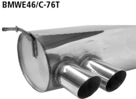 Rear silencer with twin tailpipes 2 x Ø 76 mm cut 20 ° E46