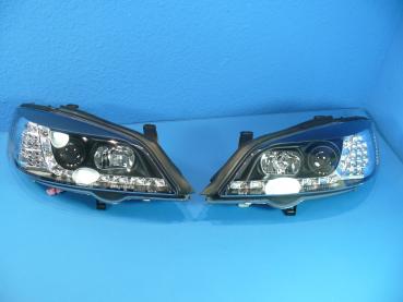 H1/H1 Headlights with LED stripes BLACK fit for Opel Astra G
