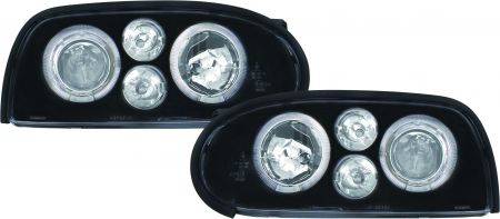H1/H1 Headlights with angeleyes black fit for VW Golf III in Xenon-Golf IV-look