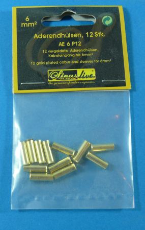 12 gold plated cable end sleeves for 6mm²