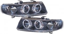 H1/ H1 Headlights with Angeleyes BLACK fit for Seat Toledo/Leon Typ1M/L Bj. 99-05