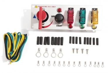Konsole mit Batterie Hauptschalter, Zündungsschalter mit 3 Stück Flip-up Schalter -ON/OFF-, + -START/STOP- Schalter für Motorsportzwecke