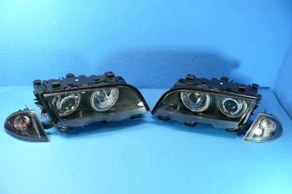 H7/H7 Headlights black with angeleyes fit for BMW 3er E46 Sedan/Touring 98 - 08/01