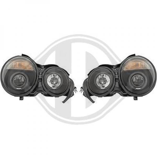 H7/H7 Headlights with Angeleyes BLACK fit for Mercedes W210 Bj. 1995 - 1999