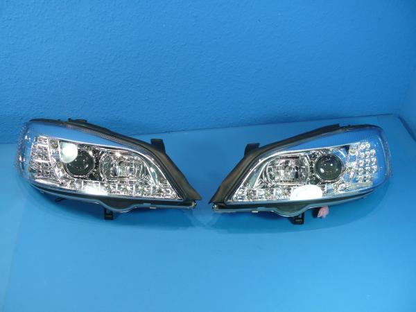 H1/H1 Headlights with LED stripe CHROME fit for Opel Astra G