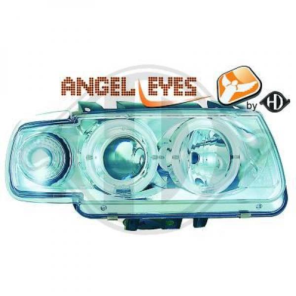H1/H1 Headlight ANGLE EYES CHROME incl. Indicators fit for VW Polo 6N Mod. 95-99