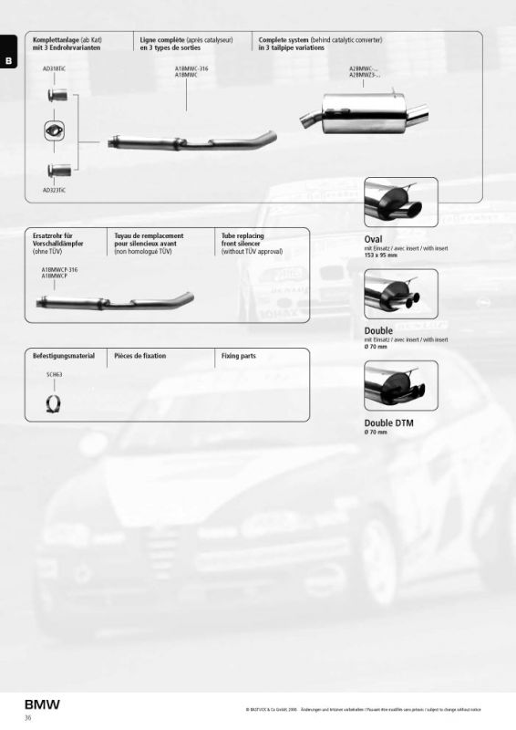 Tube replacing Front silencer BMW E36 316i 1,9l 77kW