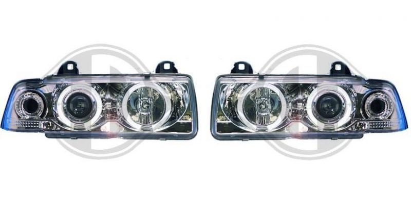Headlights CHROME with Angel eyes fit for BMW 3er E36 BMW E36 Sedan / Touring / Compact