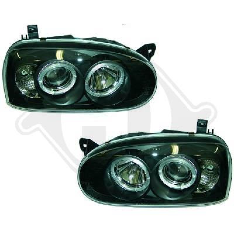 H1/H1 Headlights with angeleyes BLACK fit for VW Golf 3