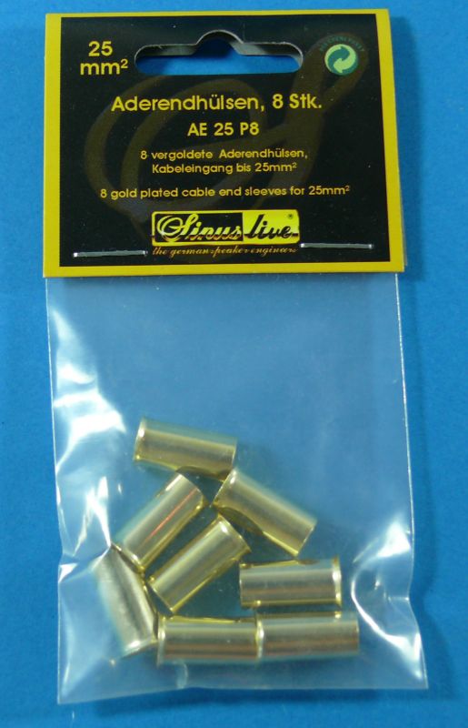 4 gold plated cable end sleeves for 25mm²