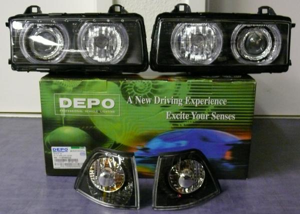 H7/H7 Headlights clear/black with angeleyes + indicators fit for BMW E36 Sedan Touring Compact