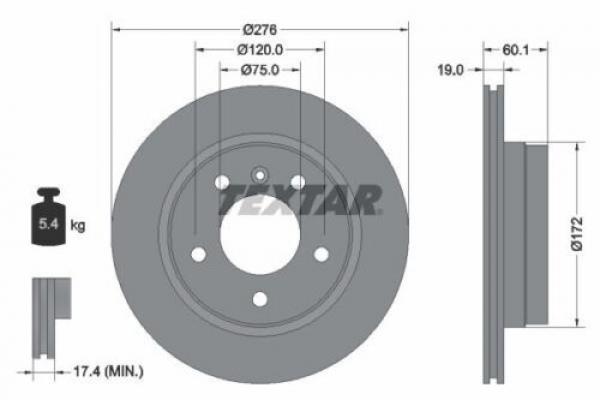 TEXTAR Bremsscheibe hinten (276x19mm) passend für BMW 3er E36 E46