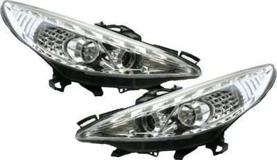 H1/H1 Headlights with position light CHROME fit for Peugeot 207 (2006 - 2012)