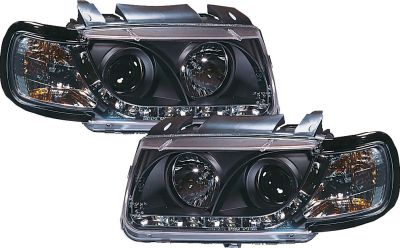 H1/H1 Headlight  DRAGON LIGHTS BLACK incl. Indicators fit for VW Polo 6N Mod. 95-99